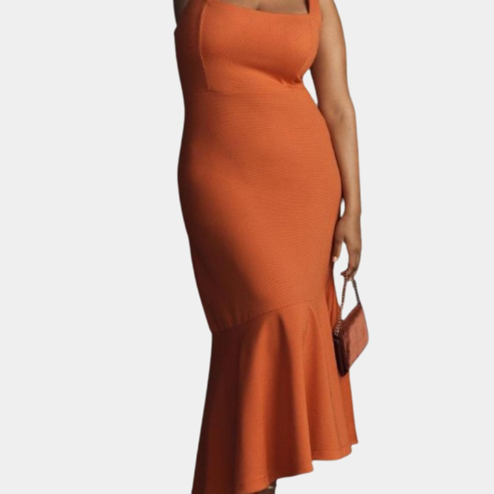 Square Neck Asymmetrical Ruffle Hem